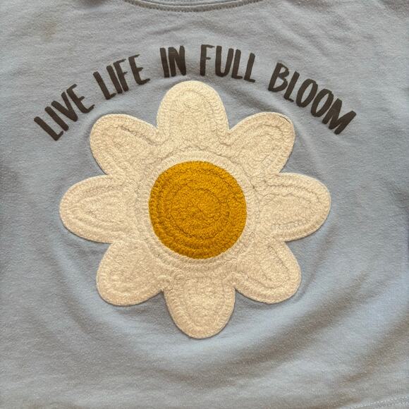 Bearpaw blue daisy live life full bloom ruffle cropped short sleeve shirt SIZE 4 - Picture 2 of 5